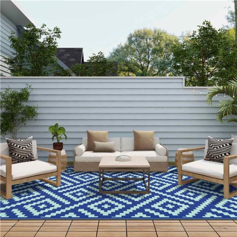 Outdoor Rug 6'x9' Waterproof Mat Plastic Camping,royal blue & blue green - Picture 5 of 6